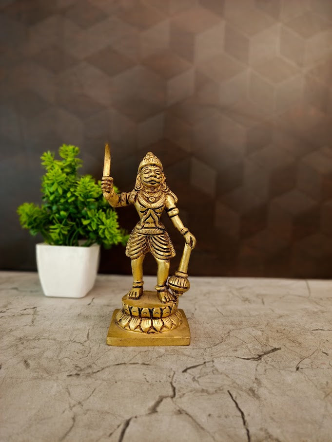 Premium Small Brass Karuppannasami Idol | Compact Kaval Deivam Guardian Statue for Vastu & Protection