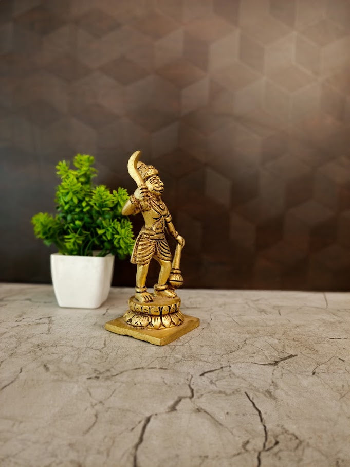 Premium Small Brass Karuppannasami Idol | Compact Kaval Deivam Guardian Statue for Vastu & Protection