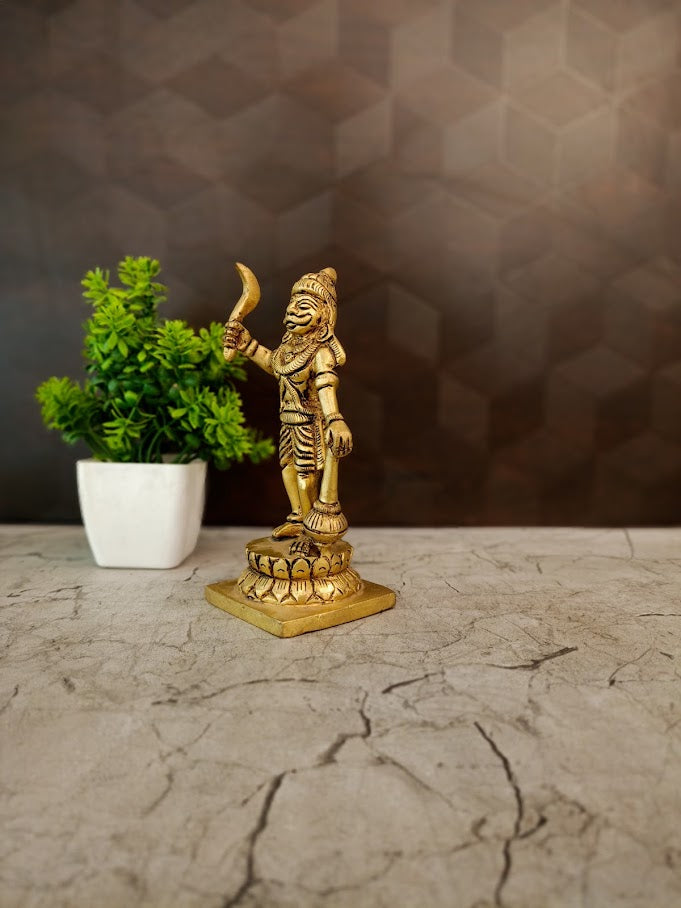 Premium Small Brass Karuppannasami Idol | Compact Kaval Deivam Guardian Statue for Vastu & Protection