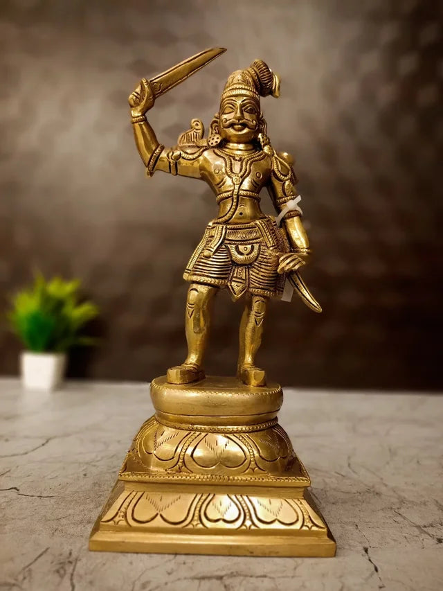 Fierce Brass Karupparayan Idol | Antique Guardian Deity Murti on Lotus Pedestal for Vastu & South Indian Heritage Altars