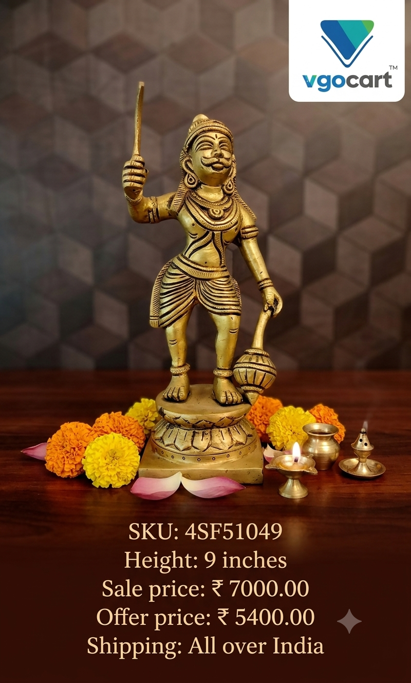 Premium Brass Lord Karupparayan Idol | Fierce Kaval Deivam Guardian Statue for Vastu & Supreme Protection