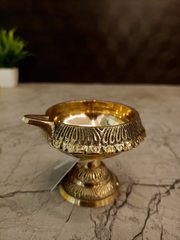 Premium Brass Kuberar Diya | Antique Engraved 5-Inch Oil Lamp for Vastu Wealth & Mandir Decor