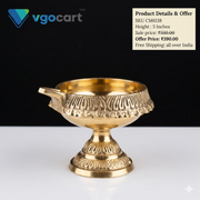 Premium Brass Kuberar Diya | Antique Engraved 5-Inch Oil Lamp for Vastu Wealth & Mandir Decor