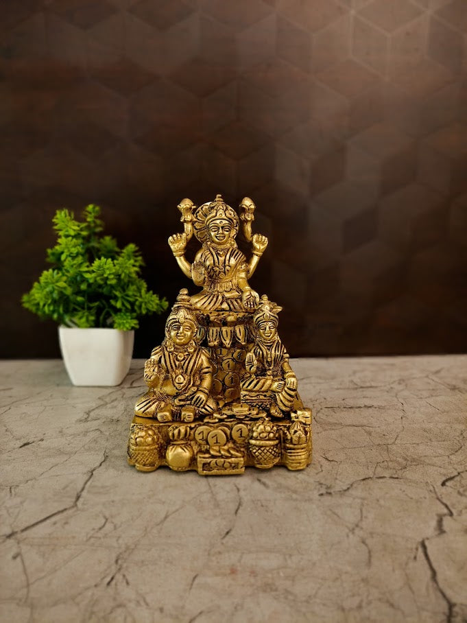 Premium Brass Lakshmi Kubherar Idol | Divine Goddess of Wealth & Lord of Riches Statue for Vastu & Business
