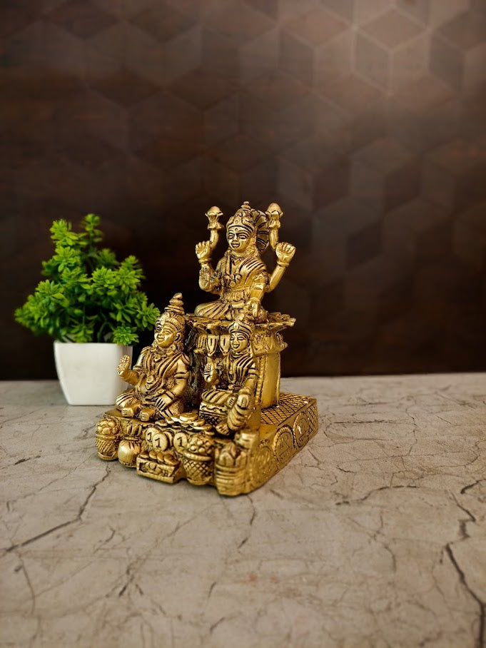 Premium Brass Lakshmi Kubherar Idol | Divine Goddess of Wealth & Lord of Riches Statue for Vastu & Business