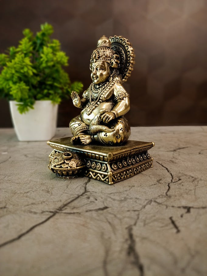 Handcrafted Brass Kuberar Statue with Square Base | Lord Kubera Idol for Wealth & Vastu