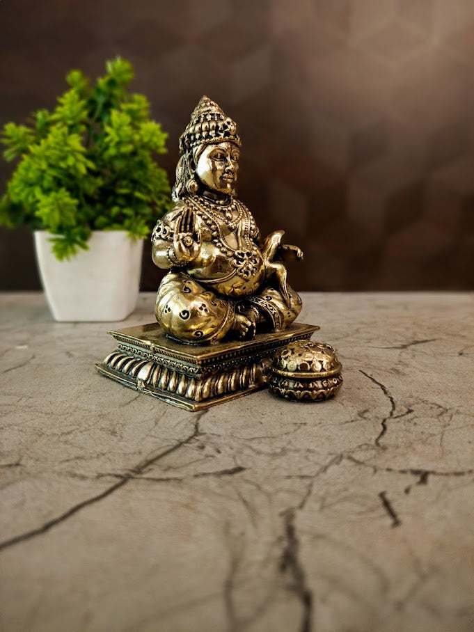 Handcrafted Brass Kuberar Statue with Square Base | Lord Kubera Idol for Wealth & Vastu