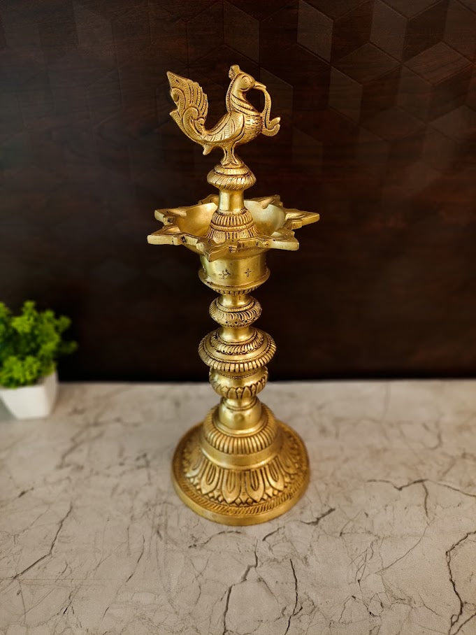 Premium Brass 7-Face Annam Diya | Majestic Saptamukhi Hamsa Vilakku for Vastu & Grand Heritage Decor