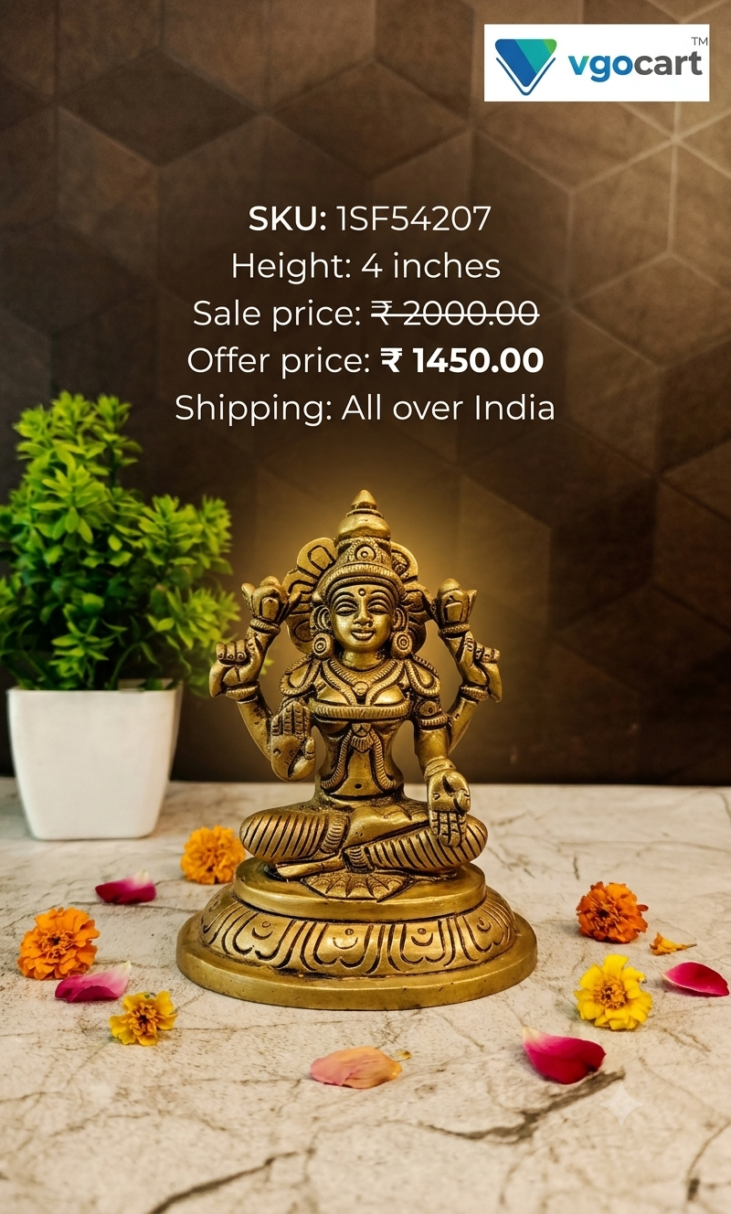 Premium Brass Goddess Lakshmi Idol | Divine Dhanalakshmi Statue for Vastu Wealth & Home Prosperity