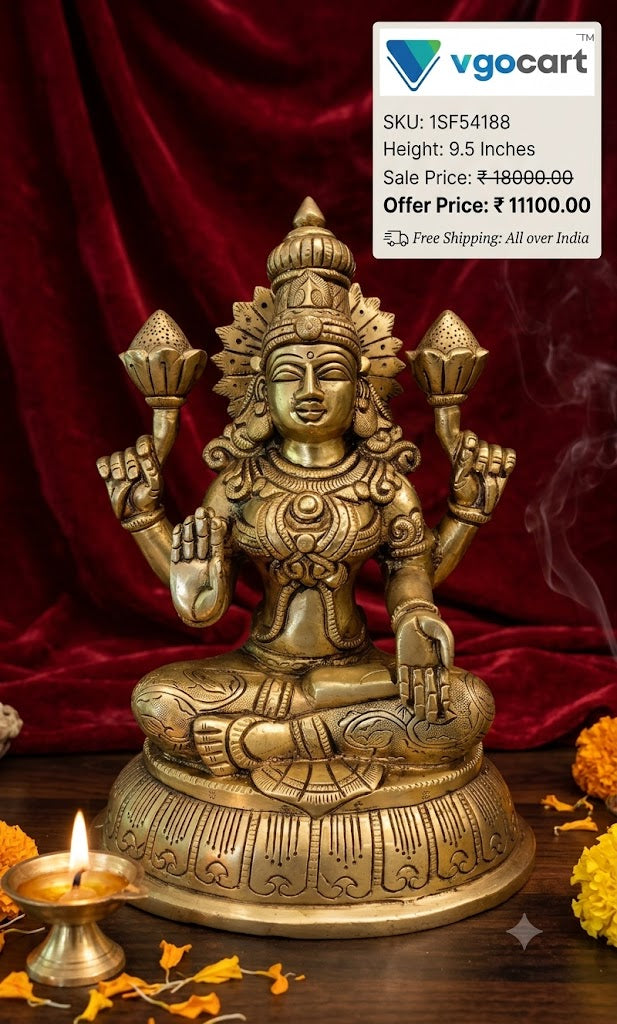 Exquisite Brass Mahalakshmi Idol | Traditional Goddess of Wealth for Vastu, Prosperity & Home Mandir