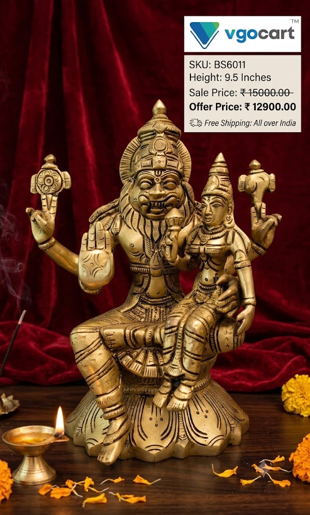 Majestic Brass Lakshmi Narasimmar Idol | Premium Protector Deity for Vastu, Fearlessness & Wealth