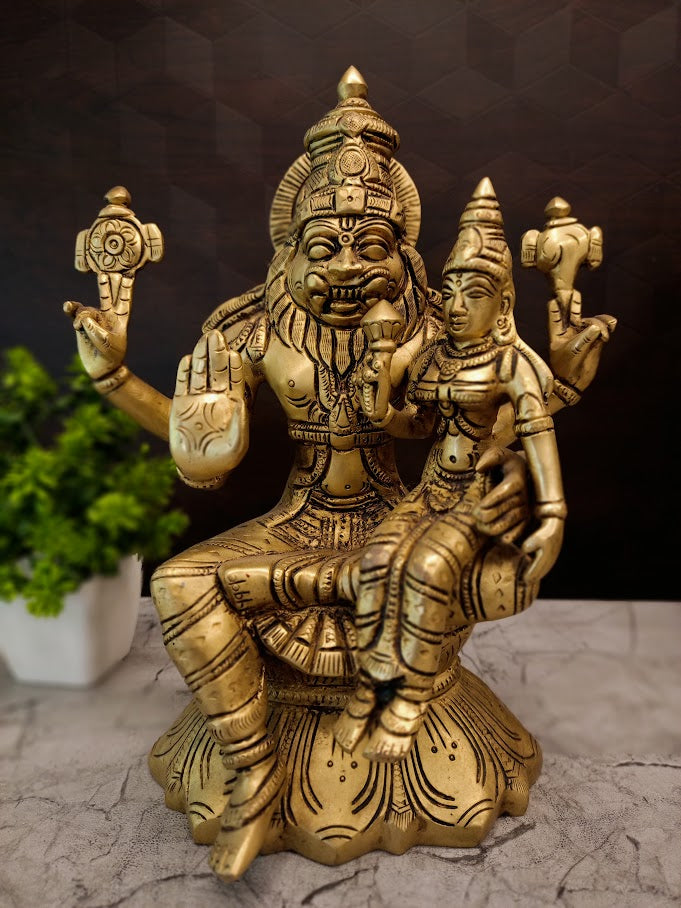 Majestic Brass Lakshmi Narasimmar Idol | Premium Protector Deity for Vastu, Fearlessness & Wealth