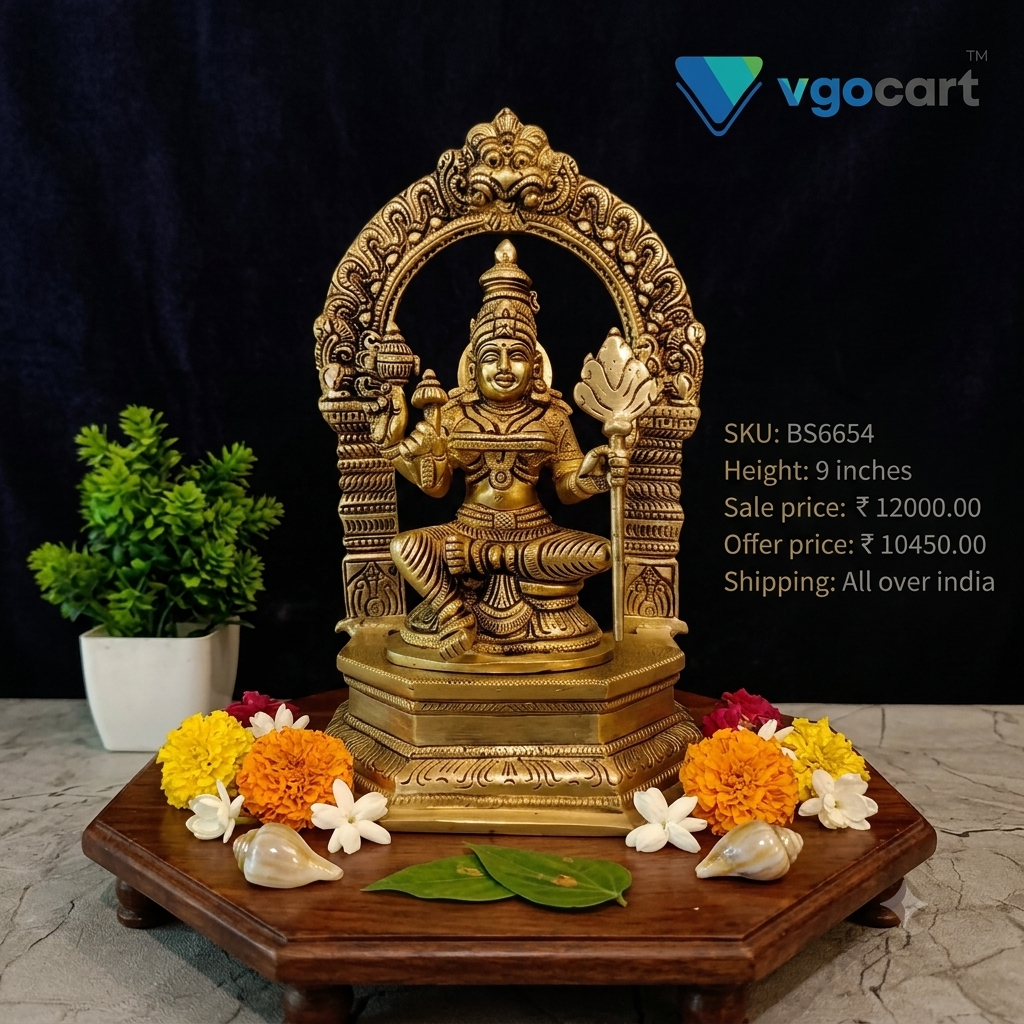 Premium Brass Goddess Lalithambikai with Thiruvachi | Majestic Sri Vidya Devi Idol for Vastu & Cosmic Grace