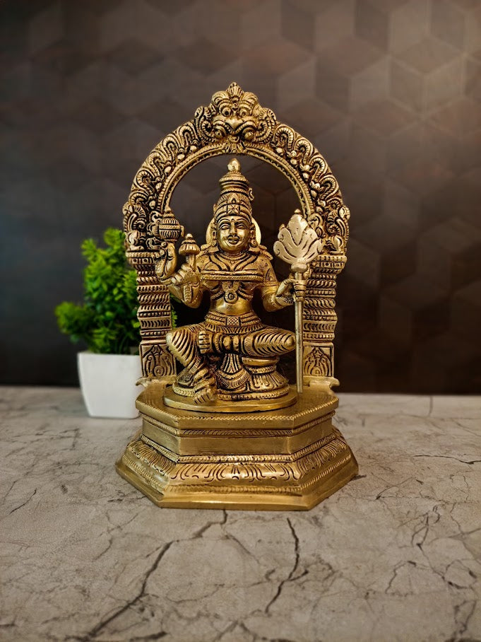 Premium Brass Goddess Lalithambikai with Thiruvachi | Majestic Sri Vidya Devi Idol for Vastu & Cosmic Grace