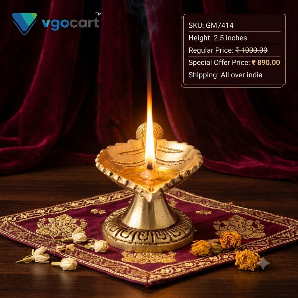Premium Brass Sacred Leaf Diya | Authentic Botanical Deepam on Engraved Pedestal for Vastu & Daily Pooja Decor