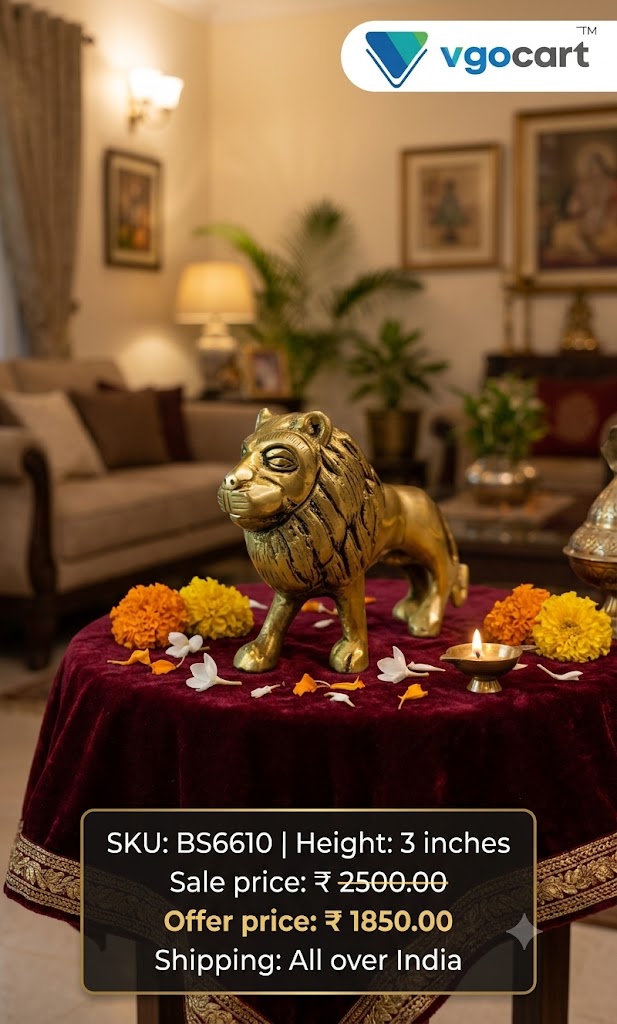 Regal Brass Lion Figurine | Antique Engraved Safari Sovereign for Vastu & Executive Office Decor