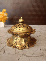 Masterpiece Engraved Brass Lotus Dhoop Holder | Antique Kamal Sambrani Burner for Vastu & Elite Temple Pooja