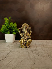 Premium Brass Fine Art Ganesha on Lotus | Divine Ganapati Statue with Mooshika for Vastu & Success