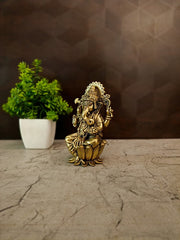 Premium Brass Fine Art Ganesha on Lotus | Divine Ganapati Statue with Mooshika for Vastu & Success