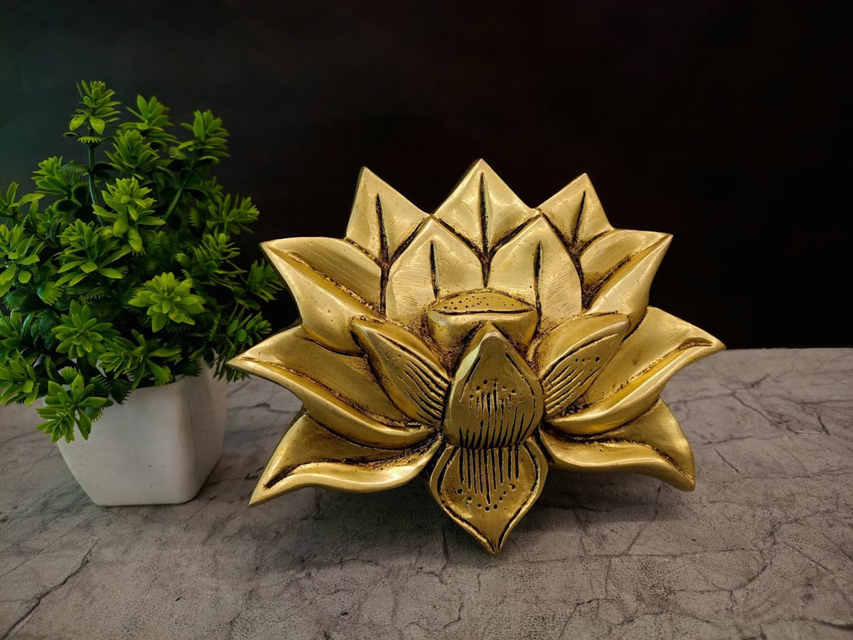 Majestic Brass Lotus Wall MountAntique Handicraft Padma for Divine Entrance & Mandir Backdrop