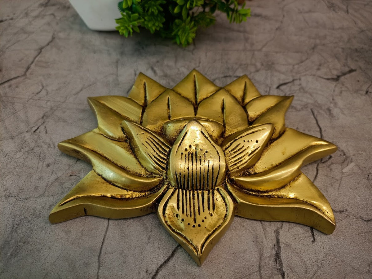 Majestic Brass Lotus Wall MountAntique Handicraft Padma for Divine Entrance & Mandir Backdrop