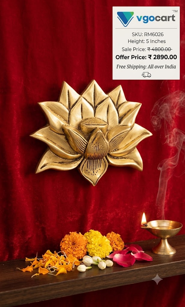 Majestic Brass Lotus Wall MountAntique Handicraft Padma for Divine Entrance & Mandir Backdrop