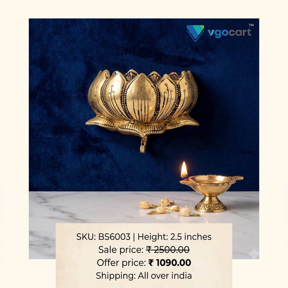 Premium Small Brass Lotus Wall Mount | Sacred Kamal Floral Decor for Vastu & Heritage Mandir Backdrops