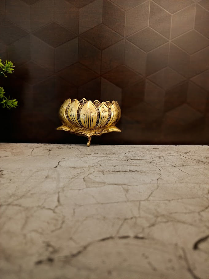 Premium Small Brass Lotus Wall Mount | Sacred Kamal Floral Decor for Vastu & Heritage Mandir Backdrops