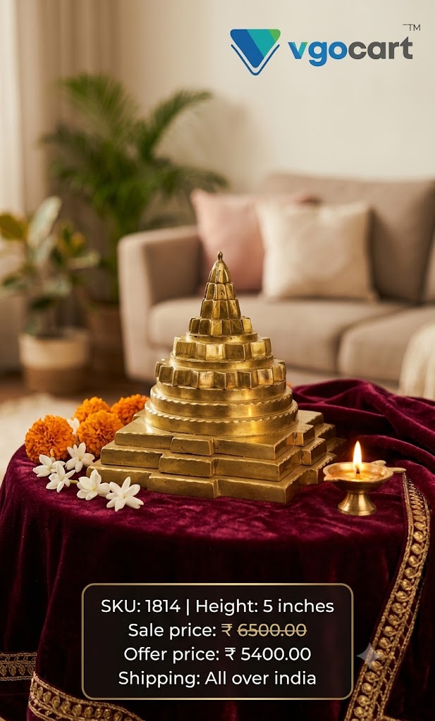 Sacred Geometric Brass Maha Meru | 3D Sri Yantra Mandala for Vastu, Wealth & Spiritual Altar Decor