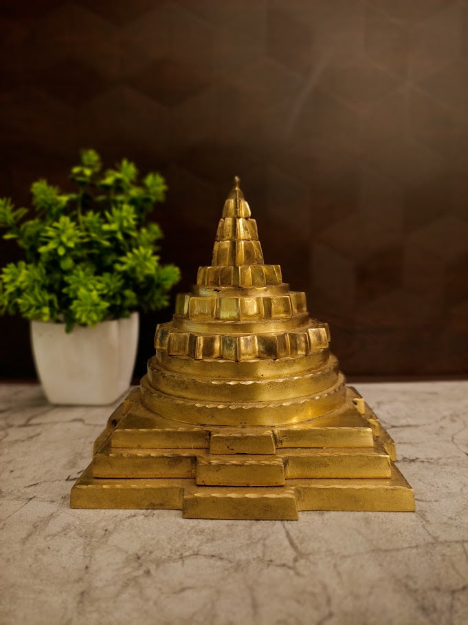 Sacred Geometric Brass Maha Meru | 3D Sri Yantra Mandala for Vastu, Wealth & Spiritual Altar Decor