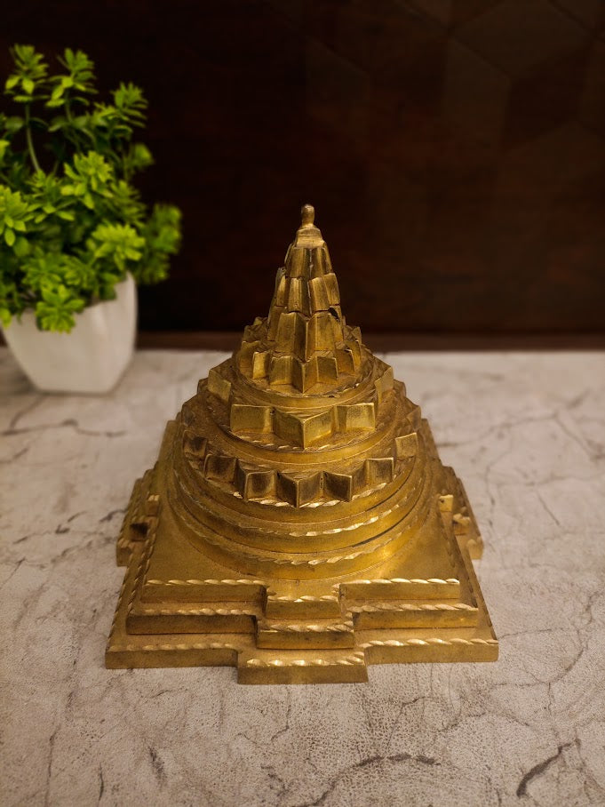 Sacred Geometric Brass Maha Meru | 3D Sri Yantra Mandala for Vastu, Wealth & Spiritual Altar Decor