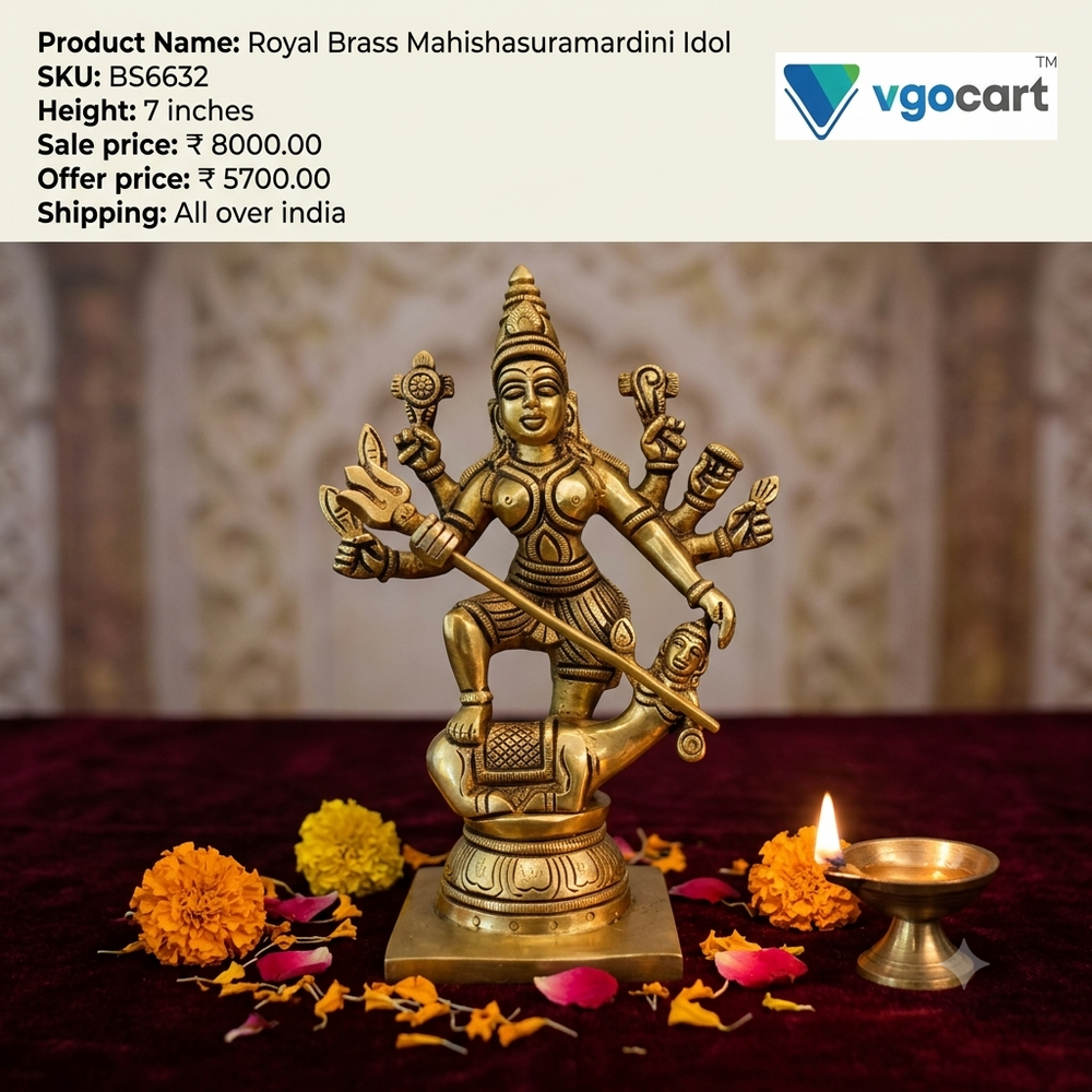 Premium Brass Mahishasuramardini Idol | Fierce Goddess Durga Statue for Vastu Protection & Ultimate Victory