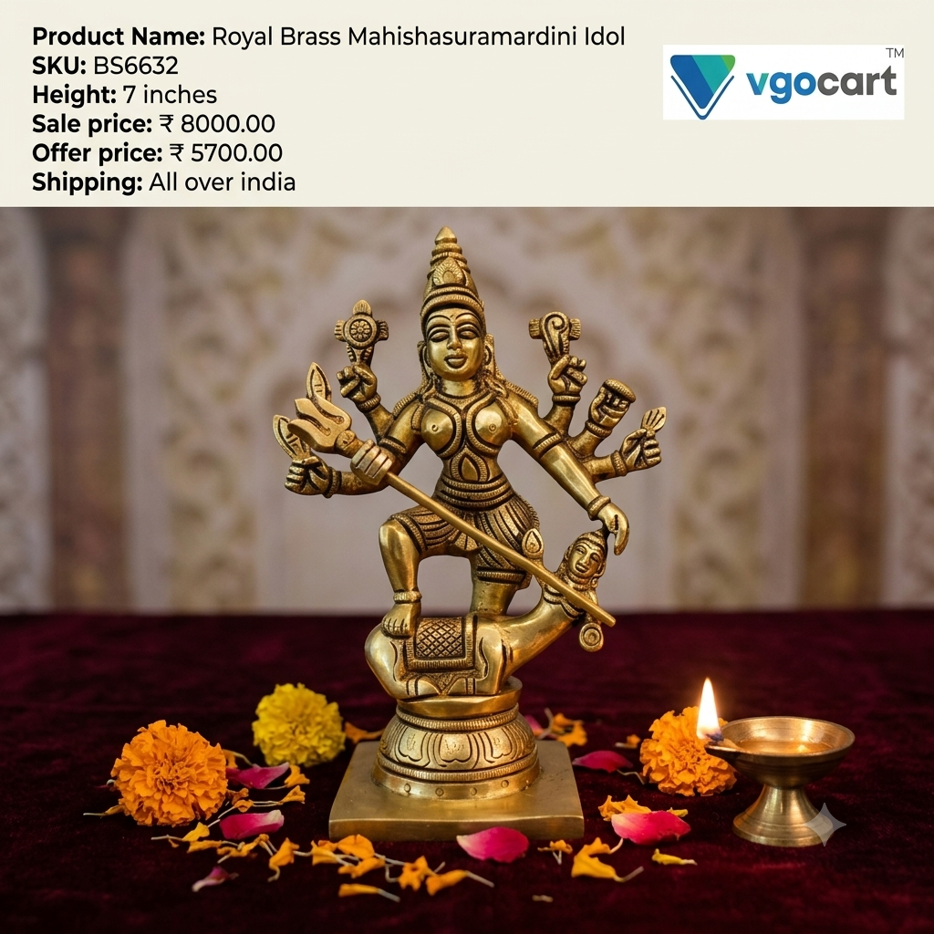 Premium Brass Mahishasuramardini Idol | Fierce Goddess Durga Statue for Vastu Protection & Ultimate Victory