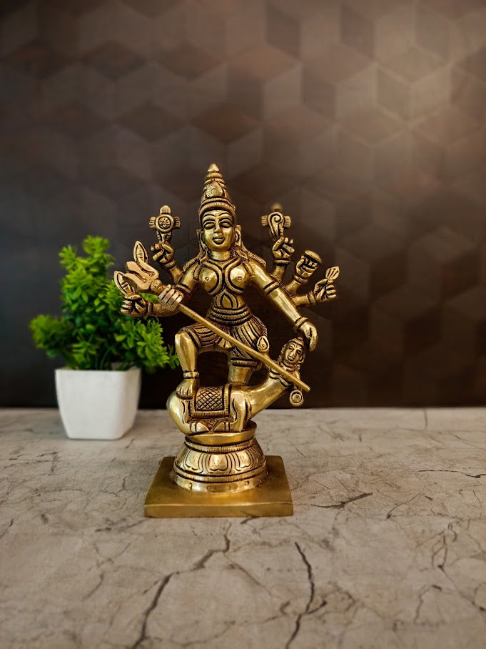 Premium Brass Mahishasuramardini Idol | Fierce Goddess Durga Statue for Vastu Protection & Ultimate Victory