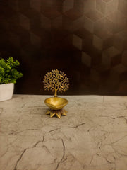 Premium Brass Matte Finish Small Tree Diya | Elegant Kalpavriksha Deepam for Vastu & Decor