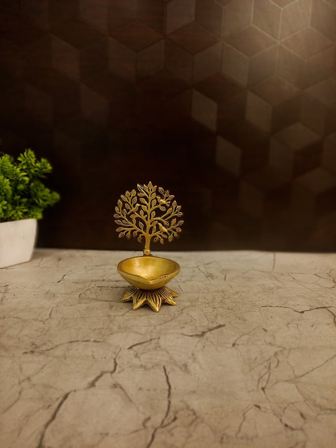 Premium Brass Matte Finish Small Tree Diya | Elegant Kalpavriksha Deepam for Vastu & Decor