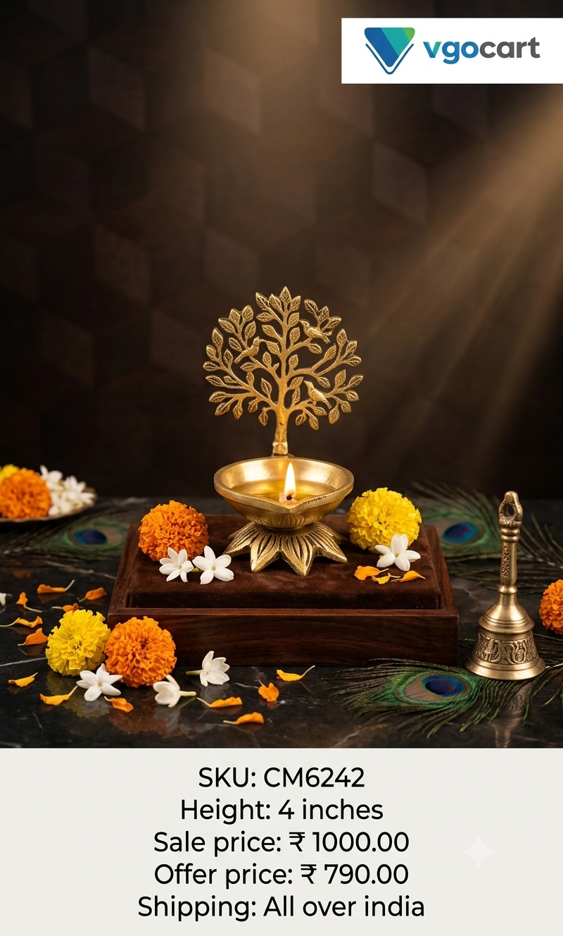 Premium Brass Matte Finish Small Tree Diya | Elegant Kalpavriksha Deepam for Vastu & Decor
