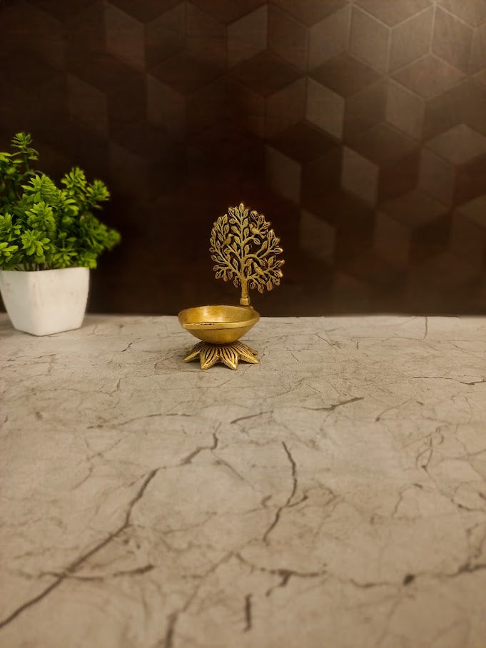 Premium Brass Matte Finish Small Tree Diya | Elegant Kalpavriksha Deepam for Vastu & Decor