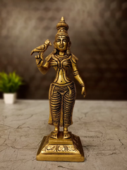 Premium Brass Madurai Meenakshi Amman Idol | Authentic Goddess Statue with Parrot for Vastu & South Indian Altar Decor
