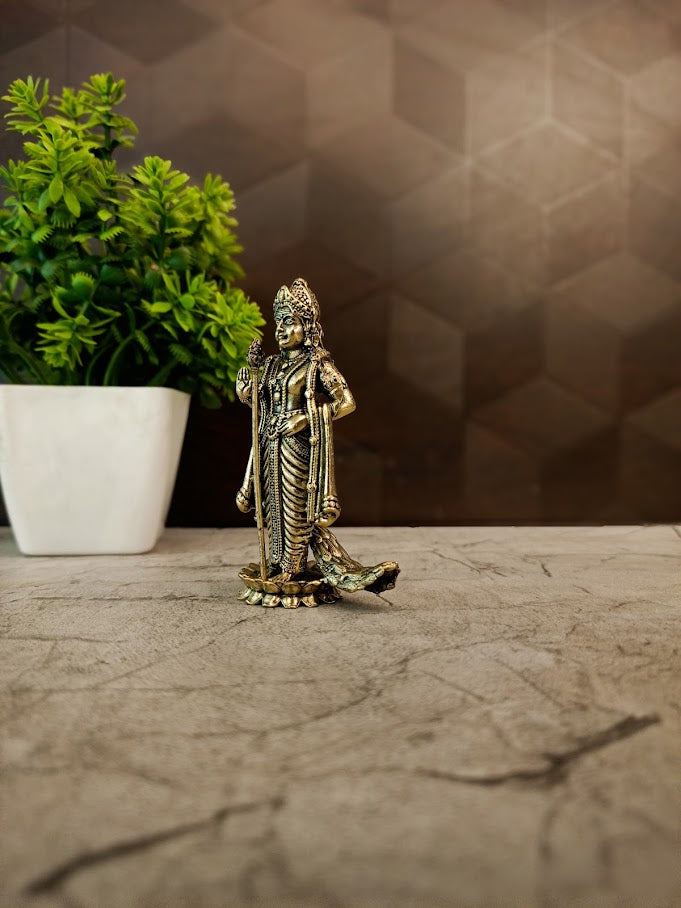 Premium Fine Art Brass Lord Murugan Idol | Majestic Karthikeya Statue for Vastu & South Indian Heritage