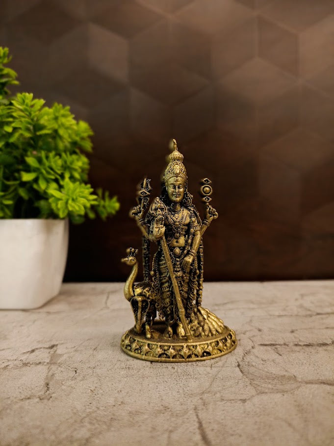 Premium Brass Miniature Lord Murugan Idol | Compact Karthikeya Statue for Vastu & Divine Protection