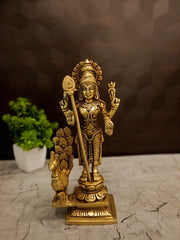 Premium Brass Lord Murugan with Peacock Idol | Majestic Vel Kartikeya Statue for Vastu & Victory