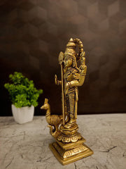 Premium Brass Lord Murugan with Peacock Idol | Majestic Vel Kartikeya Statue for Vastu & Victory