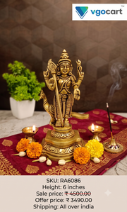 Premium Brass Lord Murugan with Peacock | Majestic Kartikeya Mayil Vahana Statue for Vastu & Absolute Victory