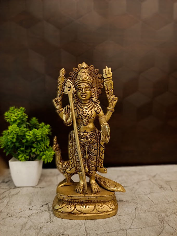 Premium Brass Lord Murugan on New Lotus Pedestal | Majestic Karthikeya Statue for Vastu, Courage & Heritage Decor