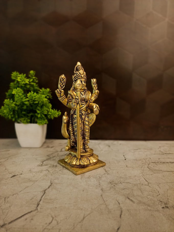 Premium Brass Murugan with Attached Vel | Divine Kartikeya Idol for Victory & Pooja Room