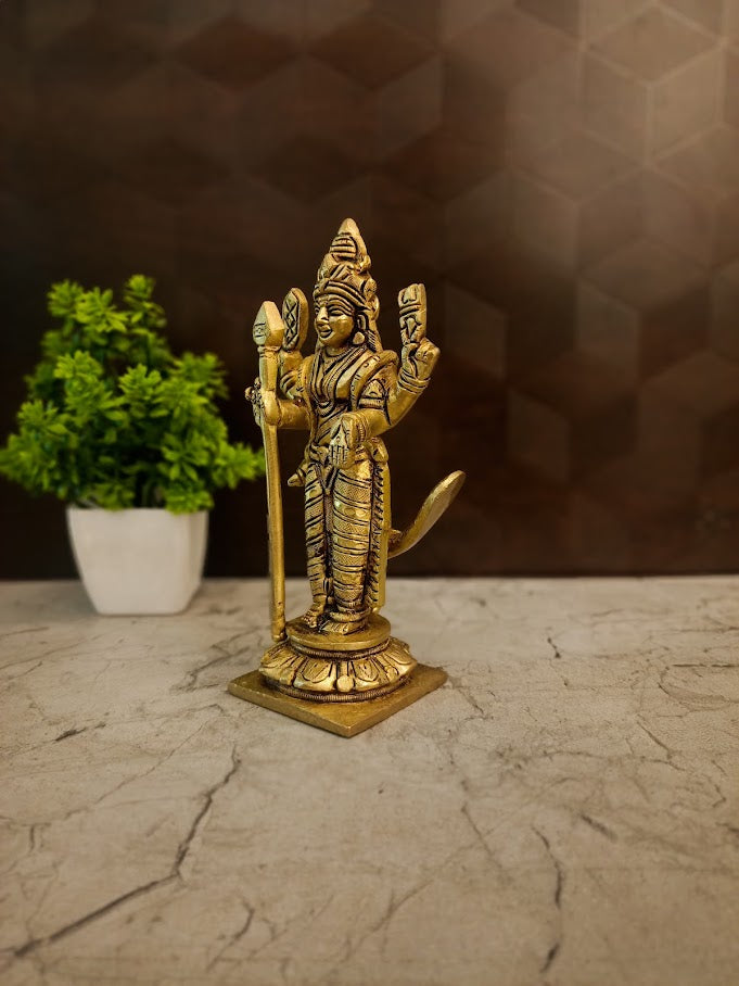 Premium Brass Murugan with Attached Vel | Divine Kartikeya Idol for Victory & Pooja Room