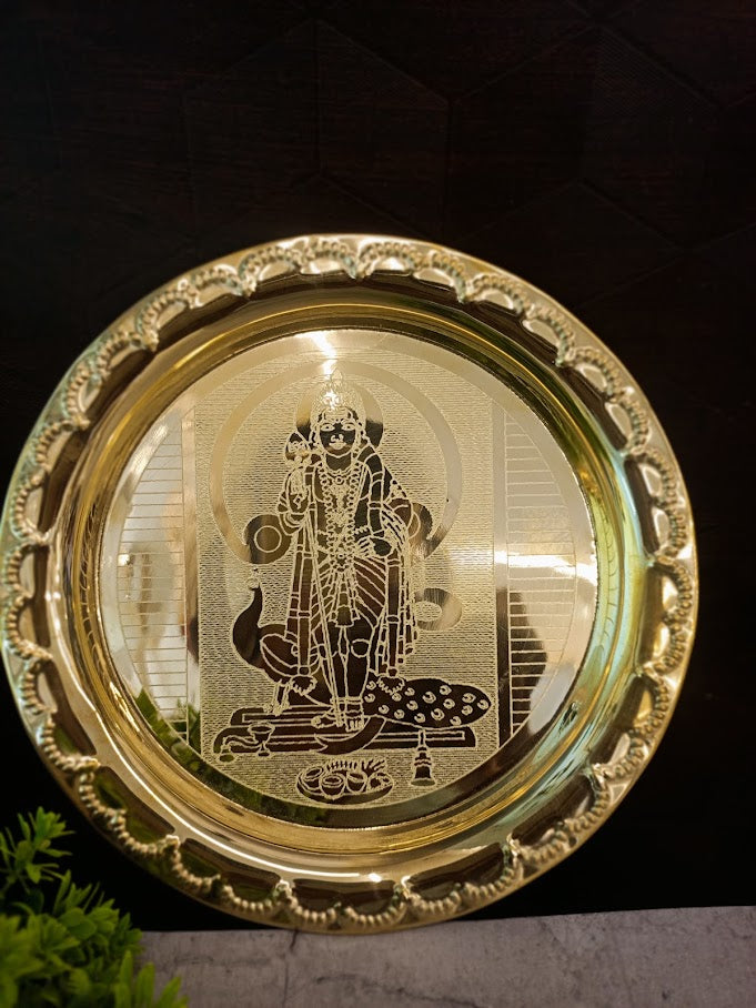 Premium Engraved Brass Murugan Pooja Thali | Sacred Kartikeya Thamboolam Plate for Vastu & Victory