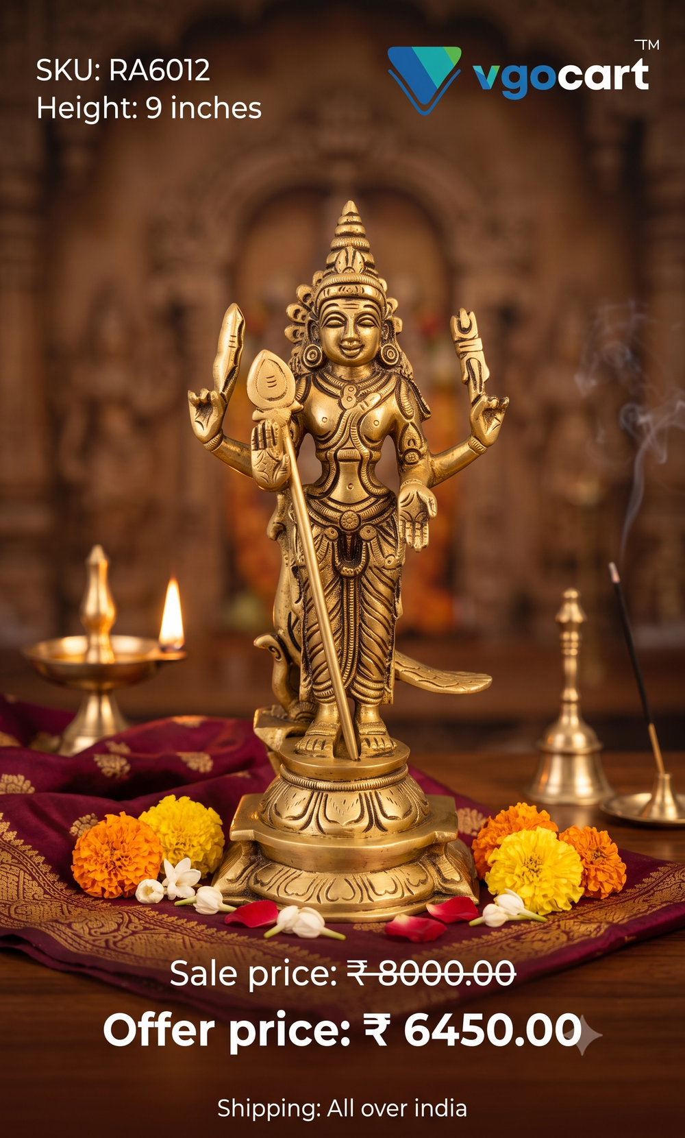 Premium Brass Thiruchendur Murugan Idol | Triumphant Lord Kartikeya Statue for Vastu & Supreme Victory