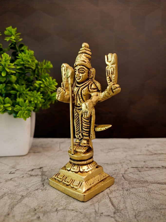 Compact Brass Murugan Idol | Premium Small-Scale Kartikeya Statue for Vastu, Apartments & Heritage Gifting